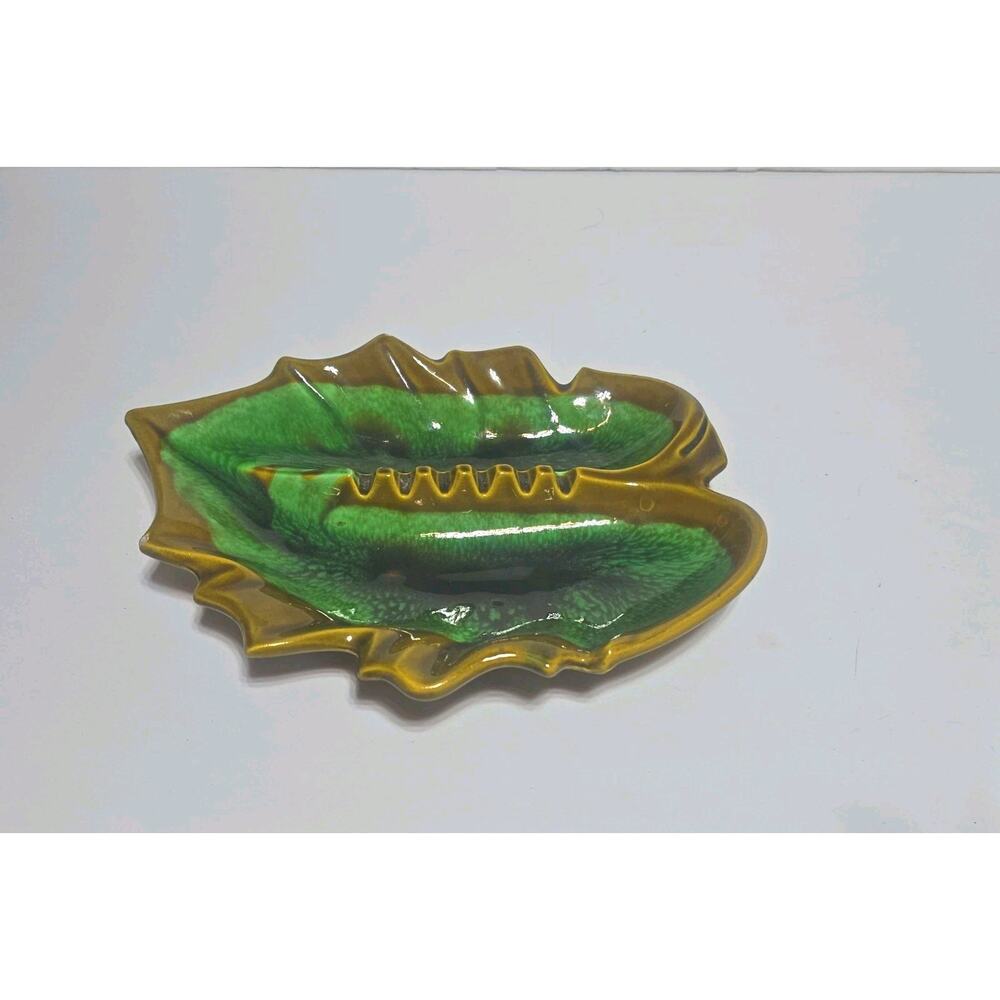 VTG MCM Japan Ceramic Drip Glazed Leaf Nature Ashtray Mid Century